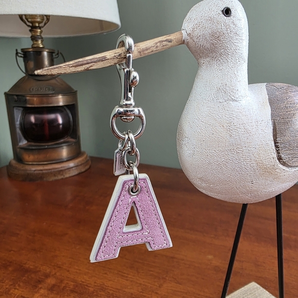 Coach Accessories - Coach Letter A Bag Charm Purple Suede Leather Keychain Hangtag Y2K
